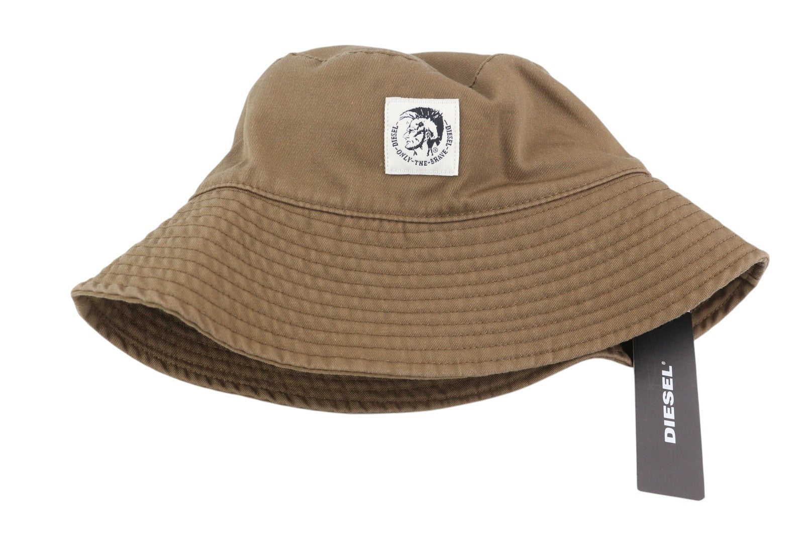 DIESEL D-Indig Men Hat OS Brown Bucket All Seasons Casual Patch RRP€100