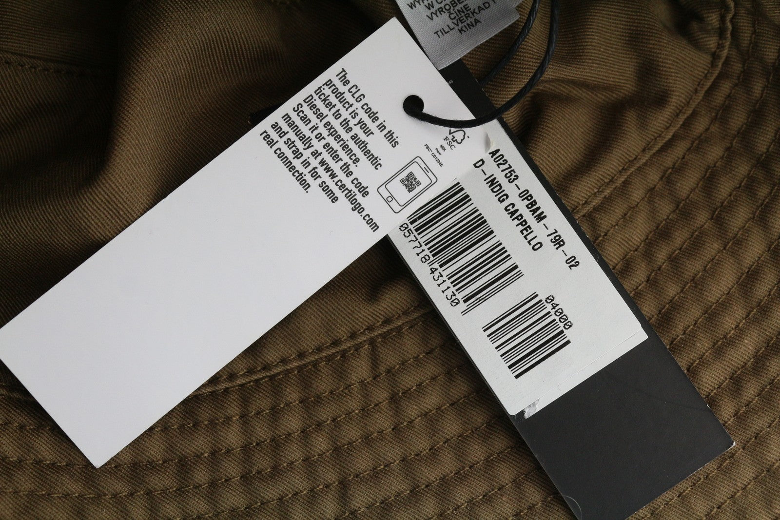 DIESEL D-Indig Men Hat OS Brown Bucket All Seasons Casual Patch RRP€100