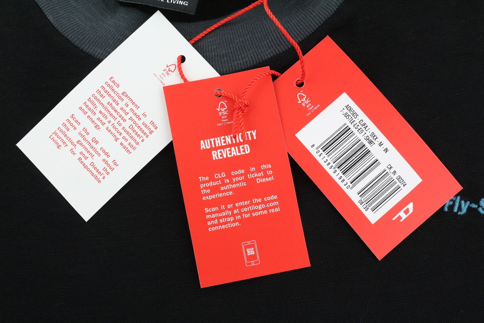 DIESEL T-Justle-LS-E9 Mens T-Shirt M Black Long Sleeve Crew Neck Cotton RRP€135