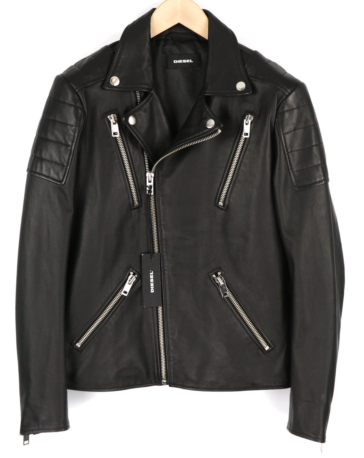 DIESEL R-Pusmir Mens Jacket M Black Sheep Leather Asymmetrical Zip RRP€655