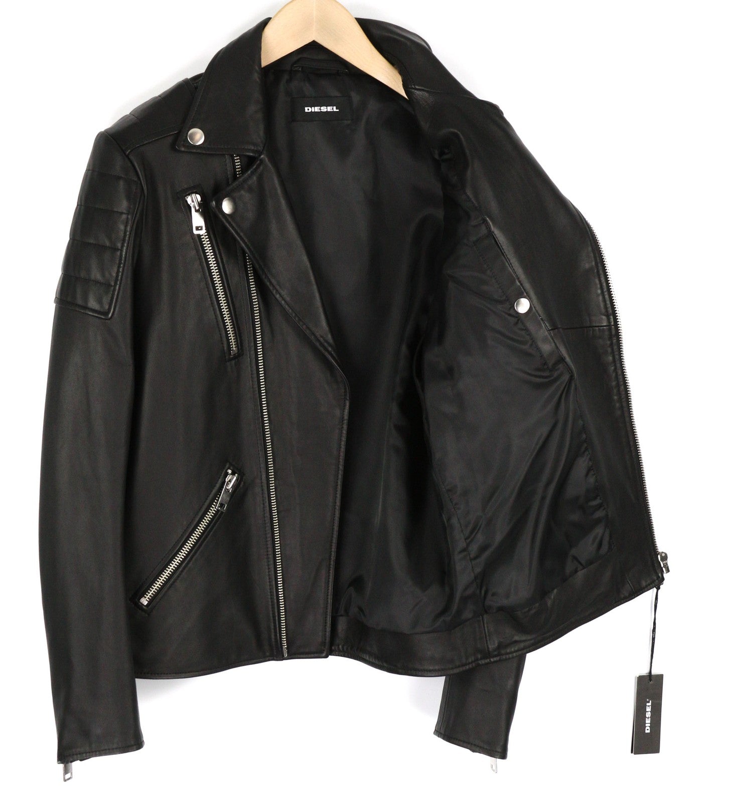 DIESEL R-Pusmir Mens Jacket M Black Sheep Leather Asymmetrical Zip RRP€655