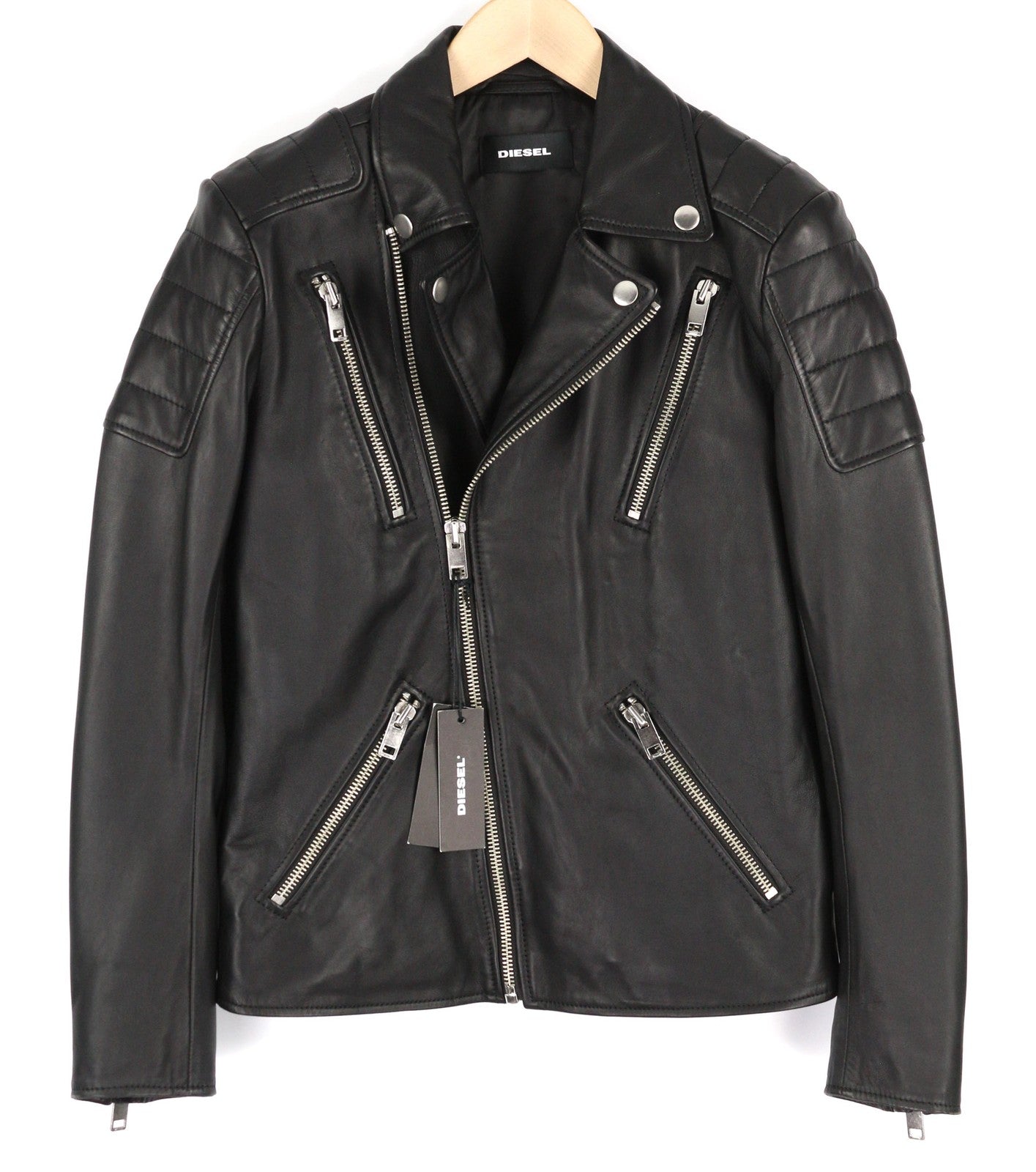 DIESEL R-Pusmir Mens Jacket S Black Sheep Leather Asymmetrical Zipp RRP€655