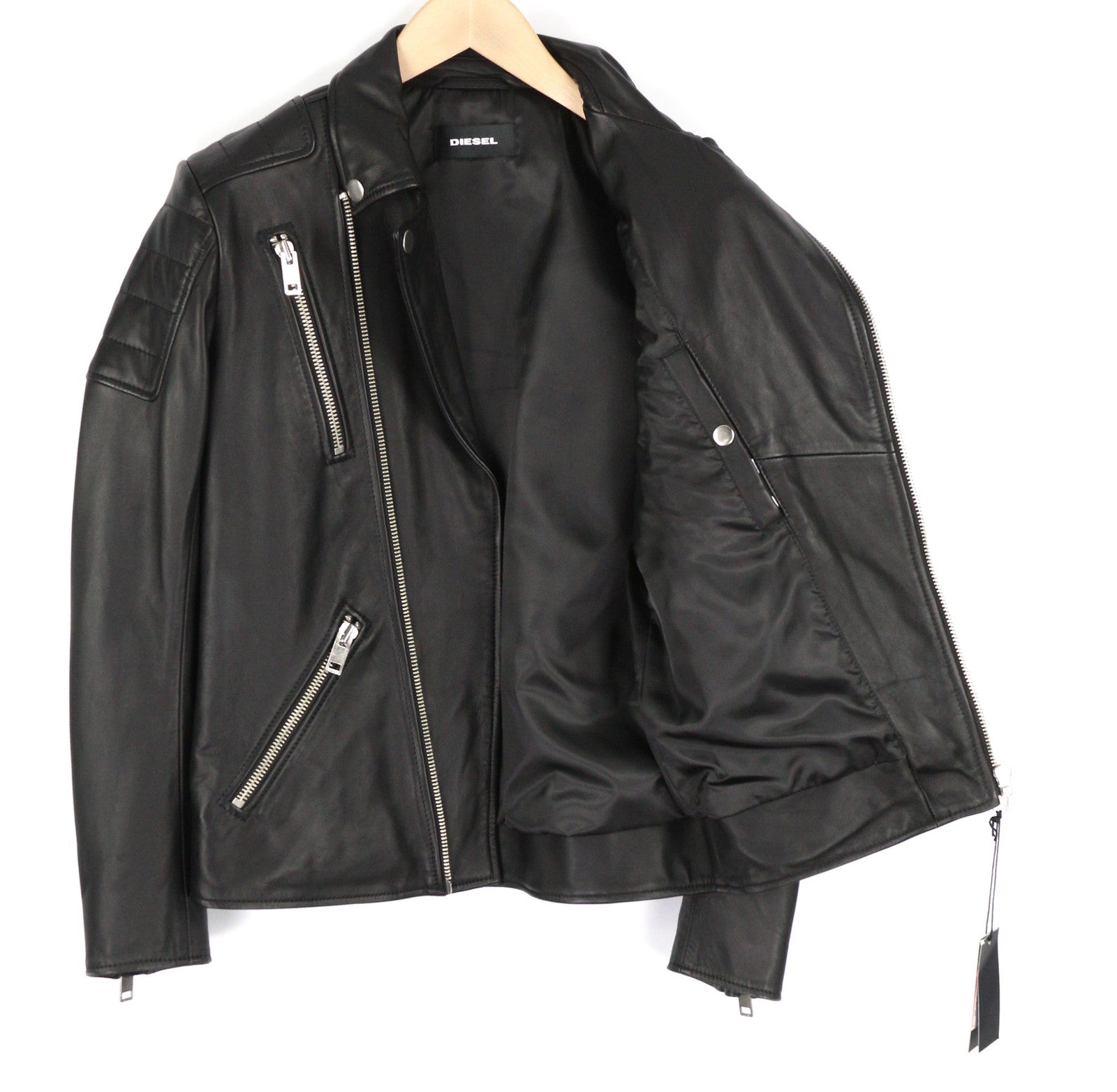 DIESEL R-Pusmir Mens Jacket S Black Sheep Leather Asymmetrical Zipp RRP€655