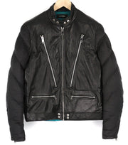 DIESEL L-Winter Mens Jacket M Black Lambskin Leather Padded Band Neck Lined