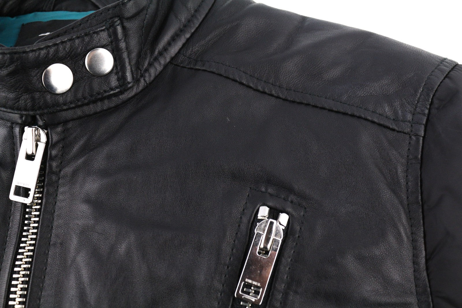 DIESEL L-Winter Mens Jacket M Black Lambskin Leather Padded Band Neck Lined