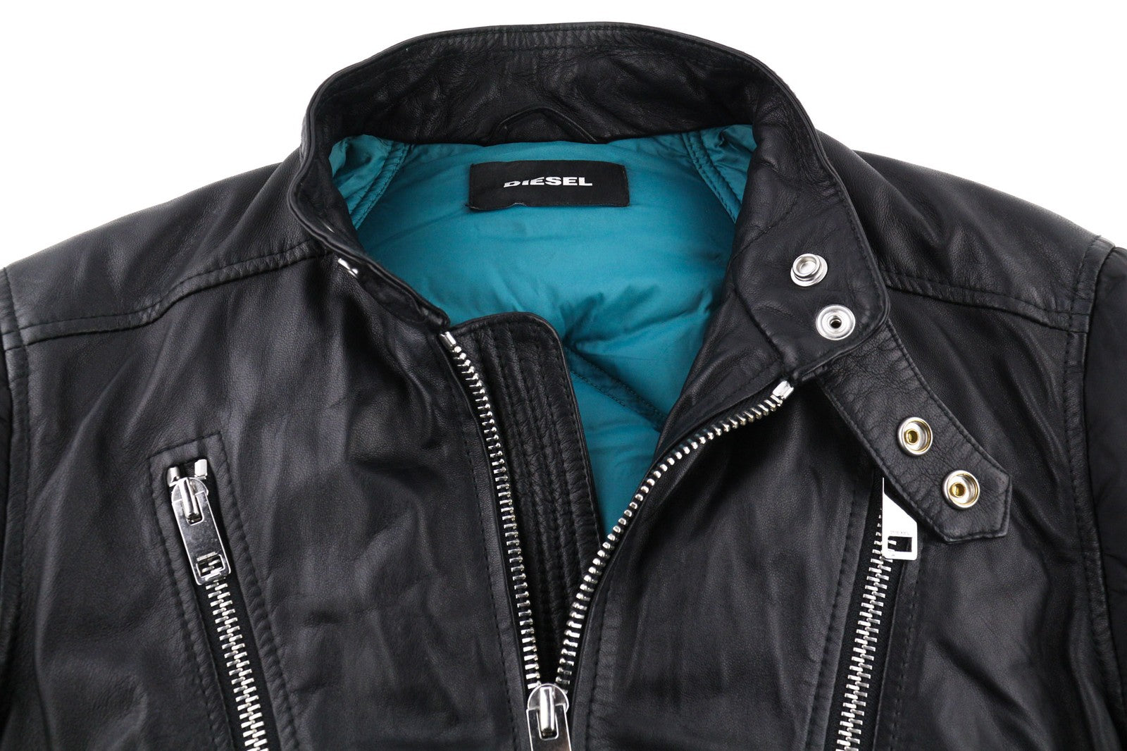 DIESEL L-Winter Mens Jacket M Black Lambskin Leather Padded Band Neck Lined