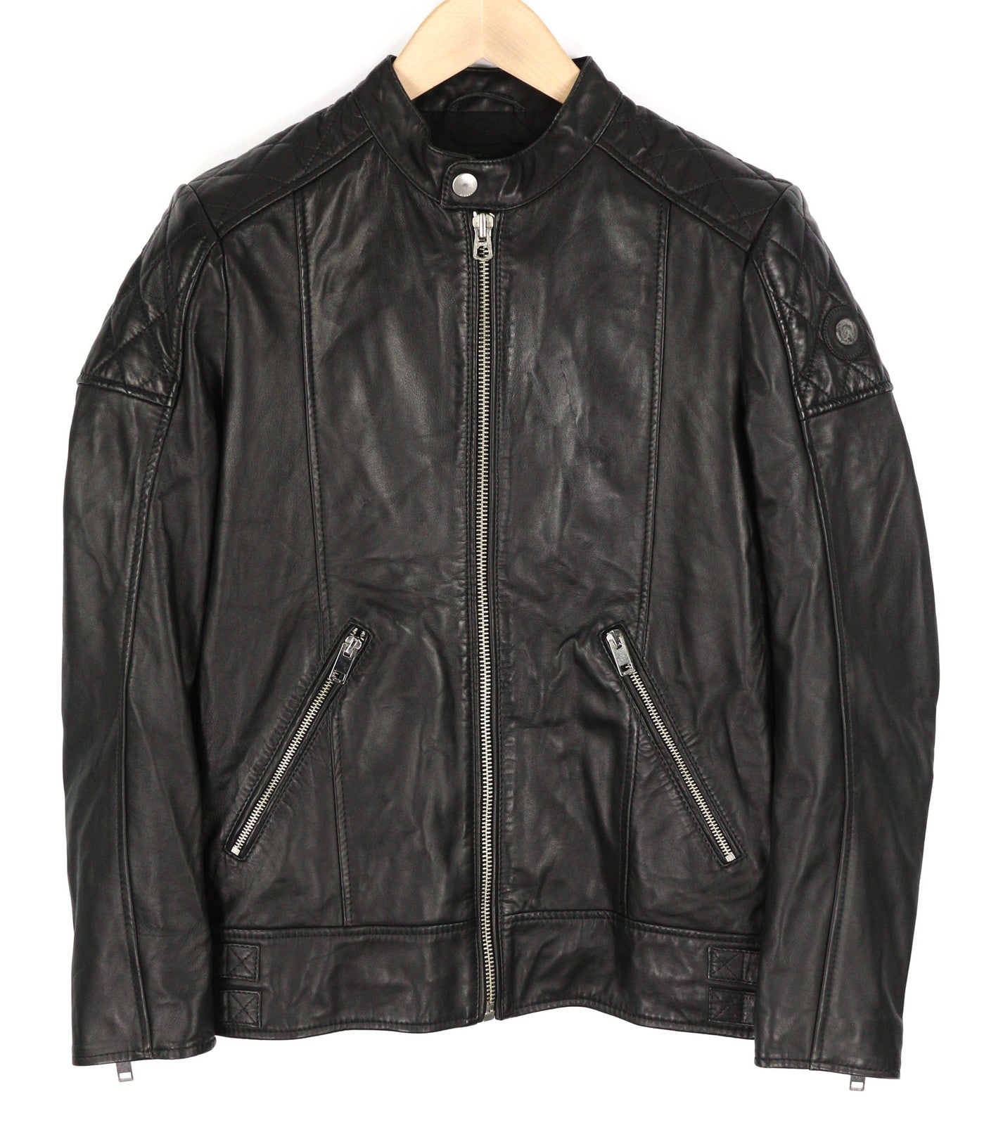 DIESEL L-Marton Mens Jacket S Black Leather Band Neck Zipper Lined Lightweight