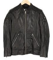 DIESEL L-Marton Mens Jacket S Black Leather Band Neck Zipper Lined Lightweight
