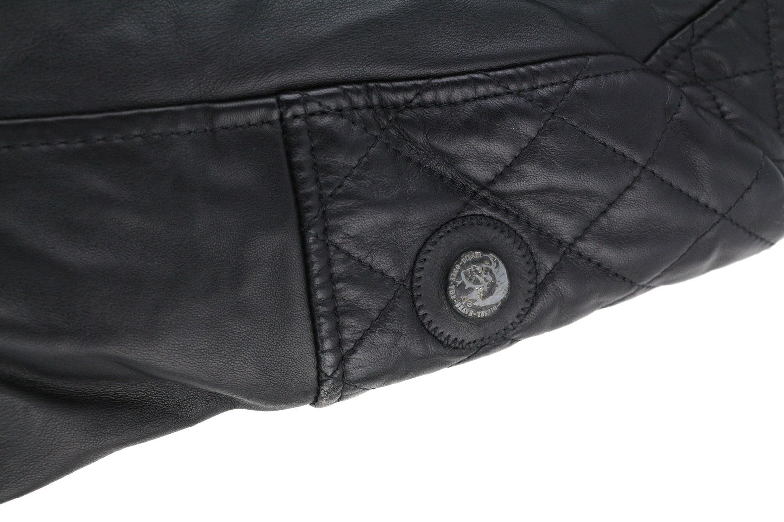 DIESEL L-Marton Mens Jacket S Black Leather Band Neck Zipper Lined Lightweight