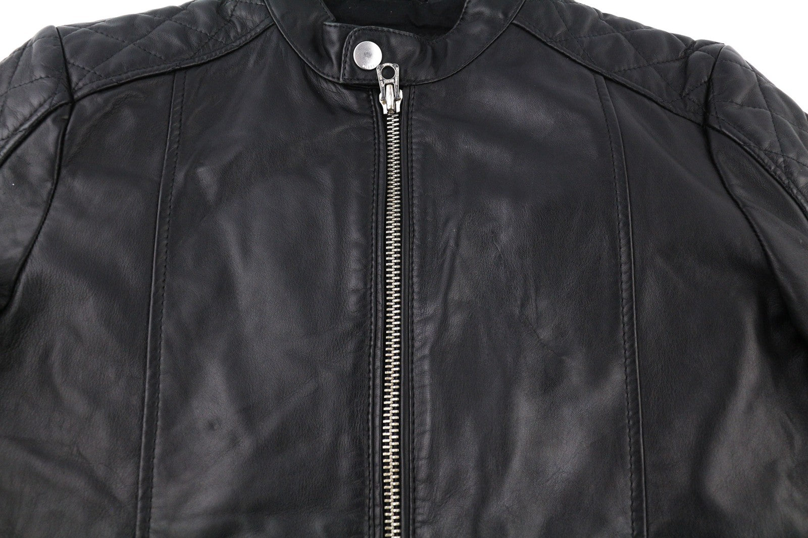 DIESEL L-Marton Mens Jacket S Black Leather Band Neck Zipper Lined Lightweight