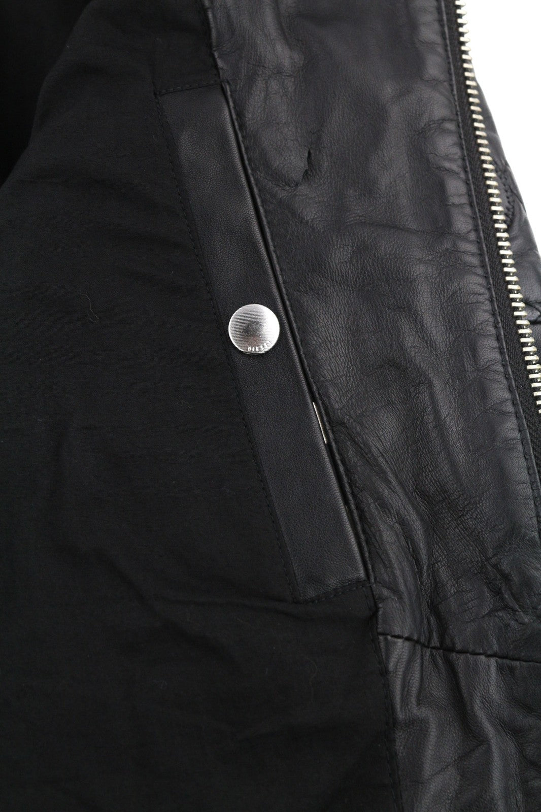 DIESEL L-Marton Mens Jacket S Black Leather Band Neck Zipper Lined Lightweight