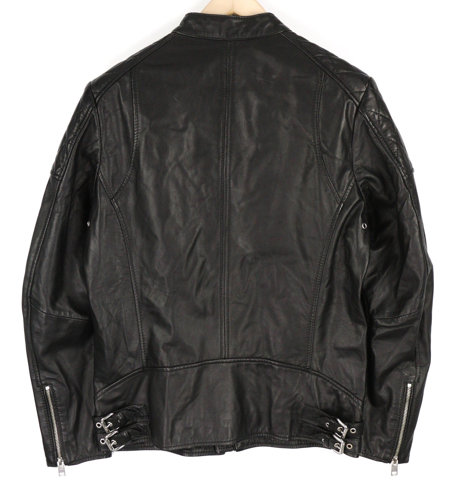 DIESEL L-Marton Mens Jacket S Black Leather Band Neck Zipper Lined Lightweight