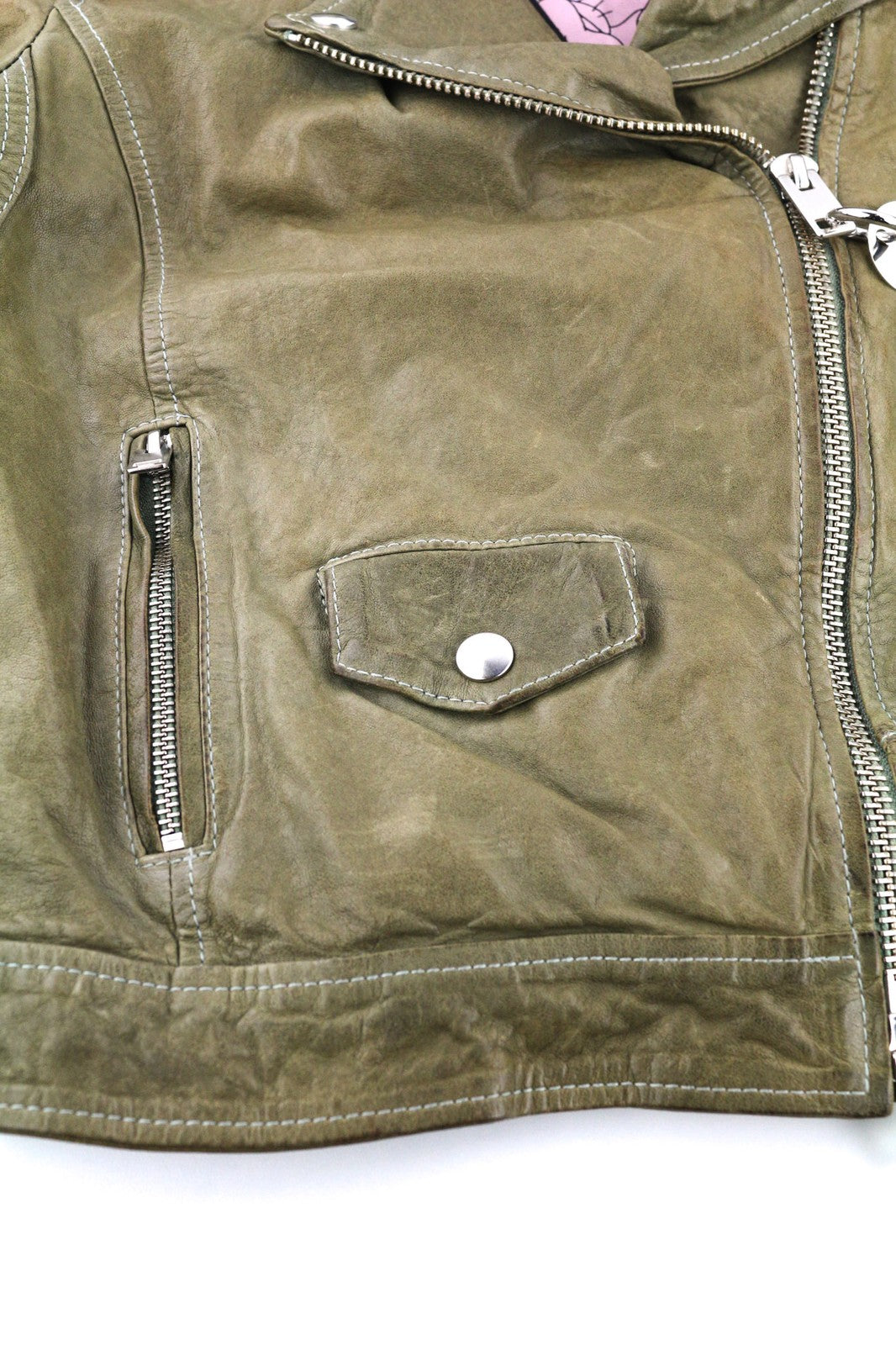 DIESEL R-Sery Womens Jacket XS Lambskin Leather Asymmetrical Zipper Notch Lapel