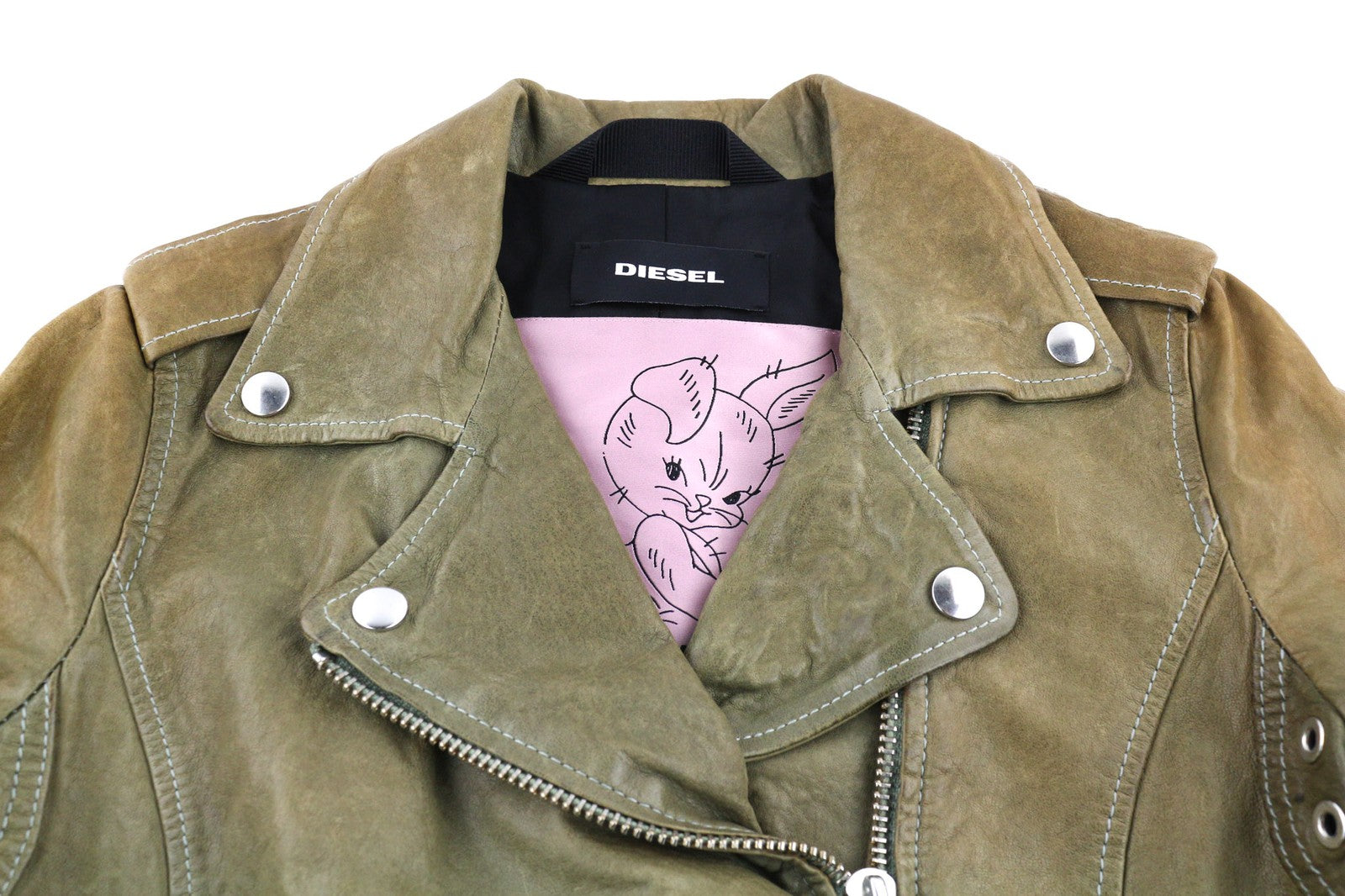 DIESEL R-Sery Womens Jacket XS Lambskin Leather Asymmetrical Zipper Notch Lapel