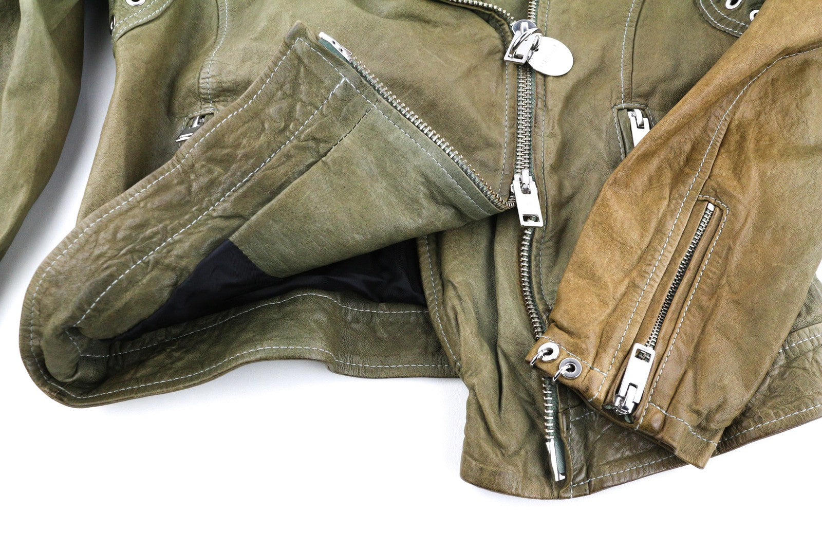 DIESEL R-Sery Womens Jacket XS Lambskin Leather Asymmetrical Zipper Notch Lapel