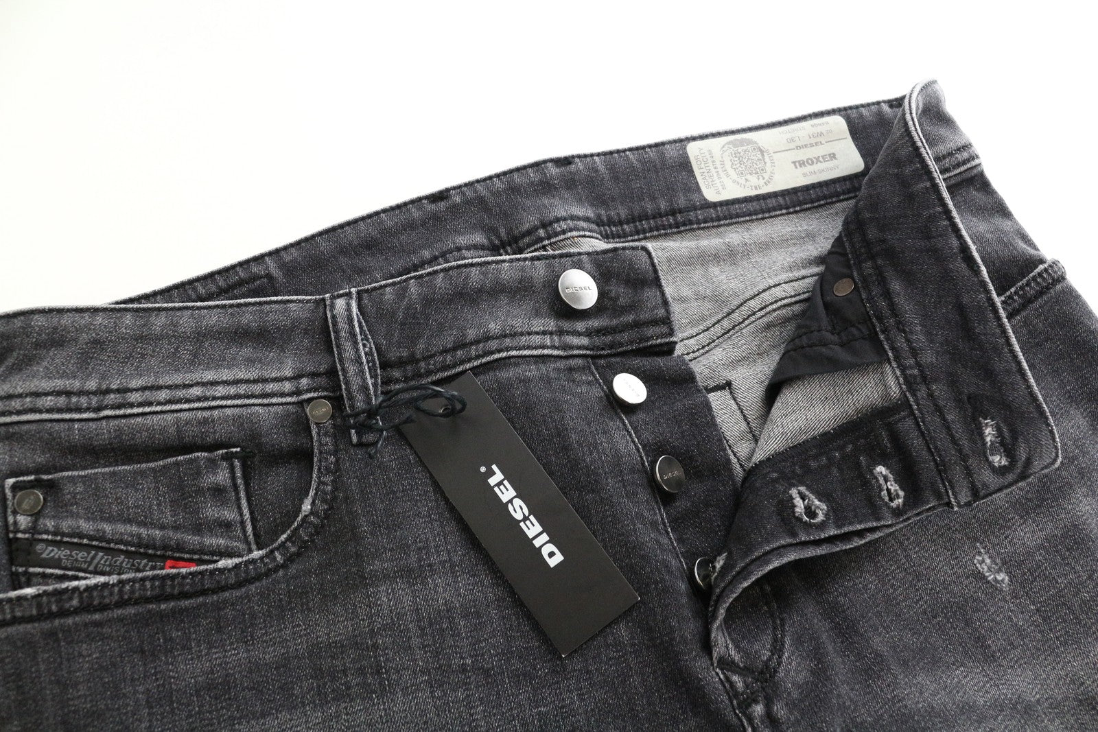 DIESEL Troxer R4NQ8 Men's Jeans W31/L30 Grey Distressed Skinny Cotton Fit