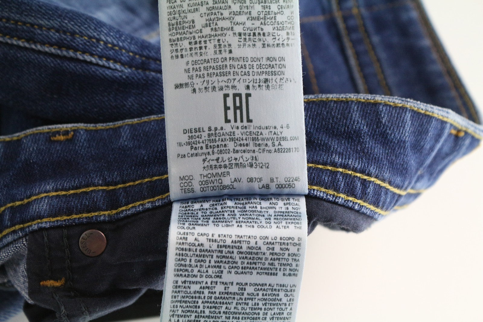 DIESEL Thommer 0870F Men's Jeans W27/L32 Blue Wash Slim Skinny Stretch