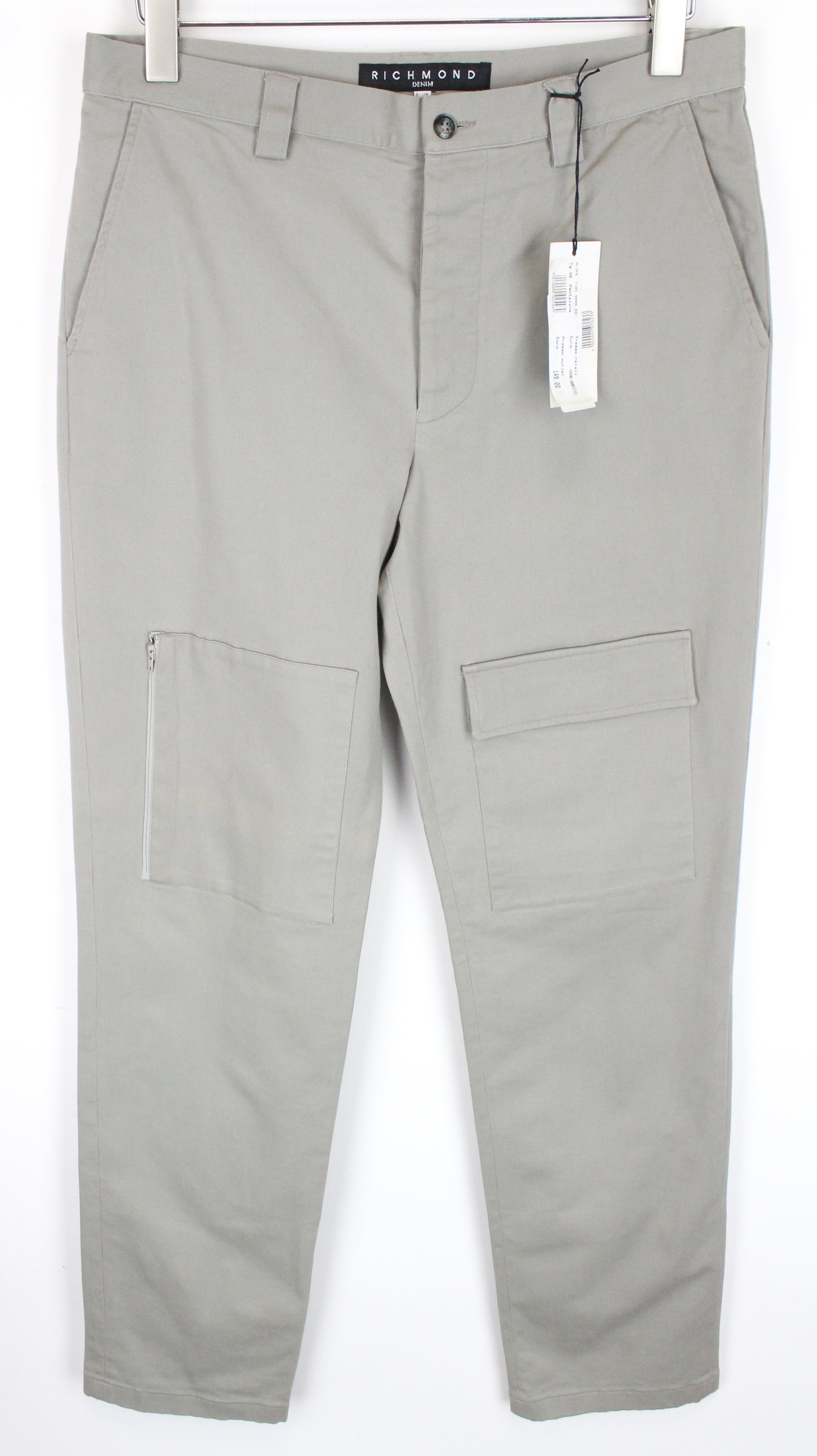RICHMOND Men's Trousers 48 Grey Multi Pocket Cotton Stretch Casual Pants
