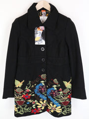 DESIGUAL Diana Women's Coat 40 Black Embroidered Single-Breasted Collar