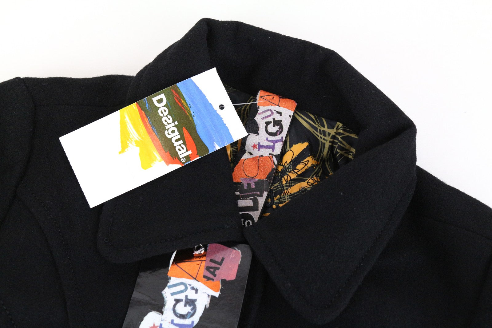 DESIGUAL Diana Women's Coat 40 Black Embroidered Single-Breasted Collar