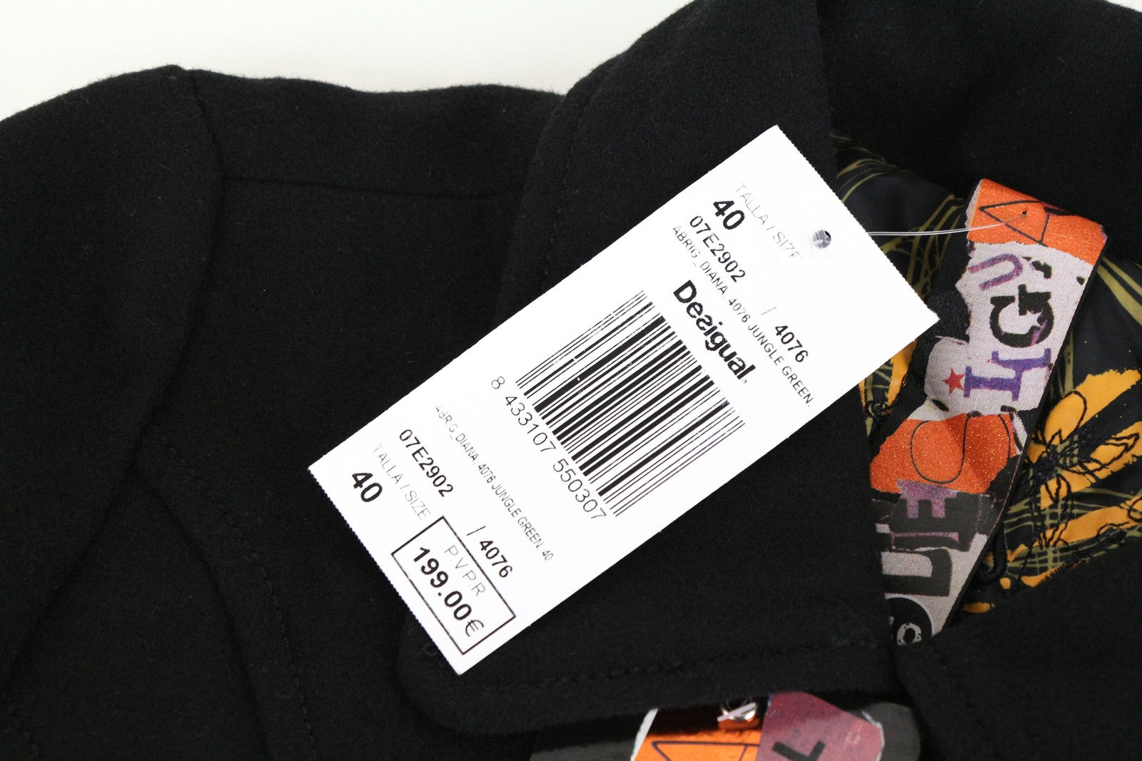 DESIGUAL Diana Women's Coat 40 Black Embroidered Single-Breasted Collar