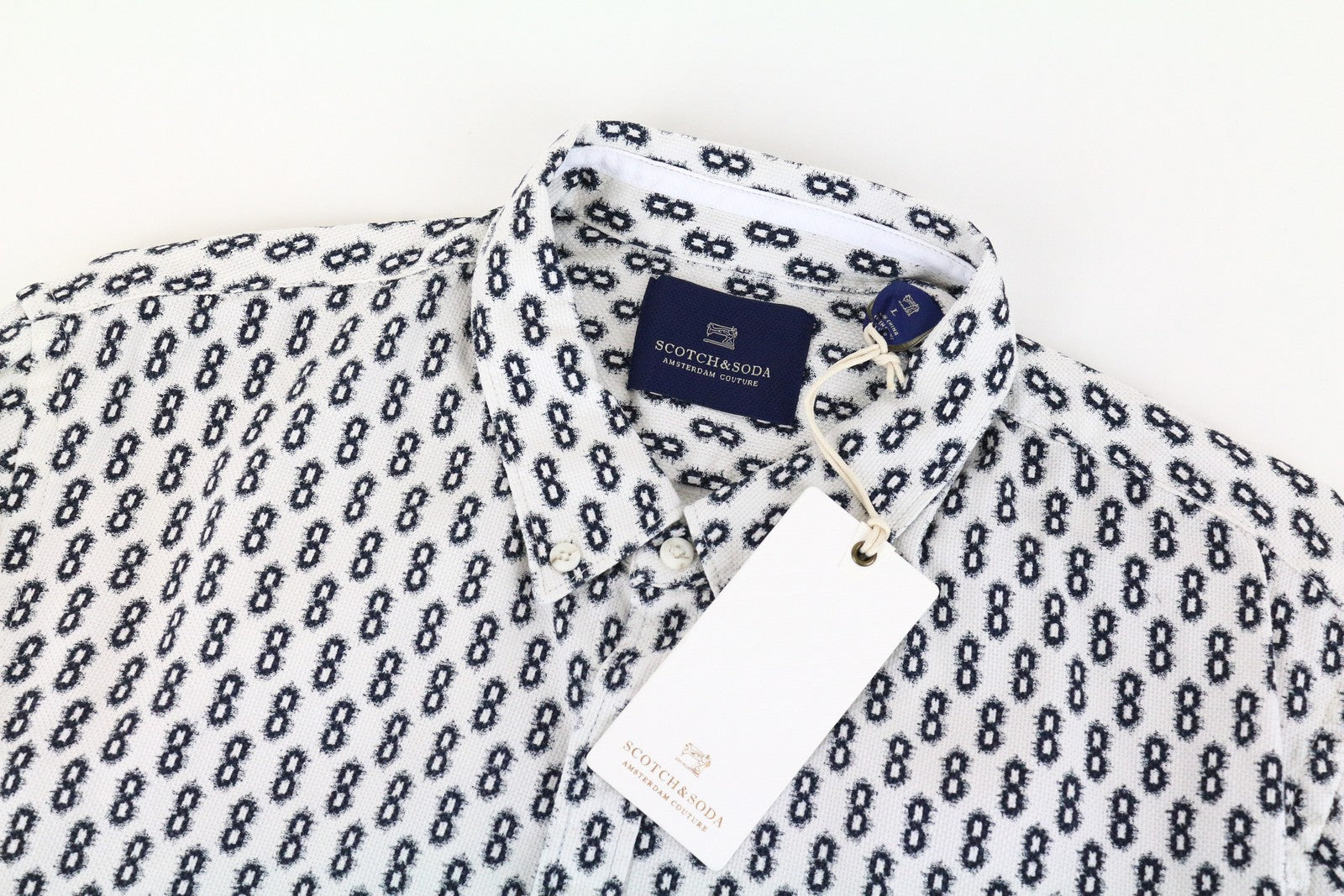 SCOTCH & SODA Ams Couture Men's Shirt L White Patterned Cotton Sleeves