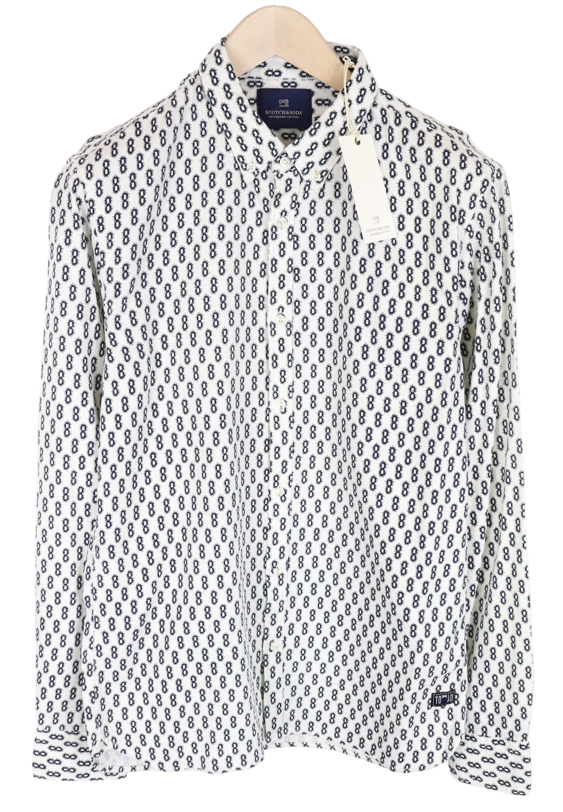 SCOTCH & SODA Ams Couture Men's Shirt L White Patterned Cotton Sleeves