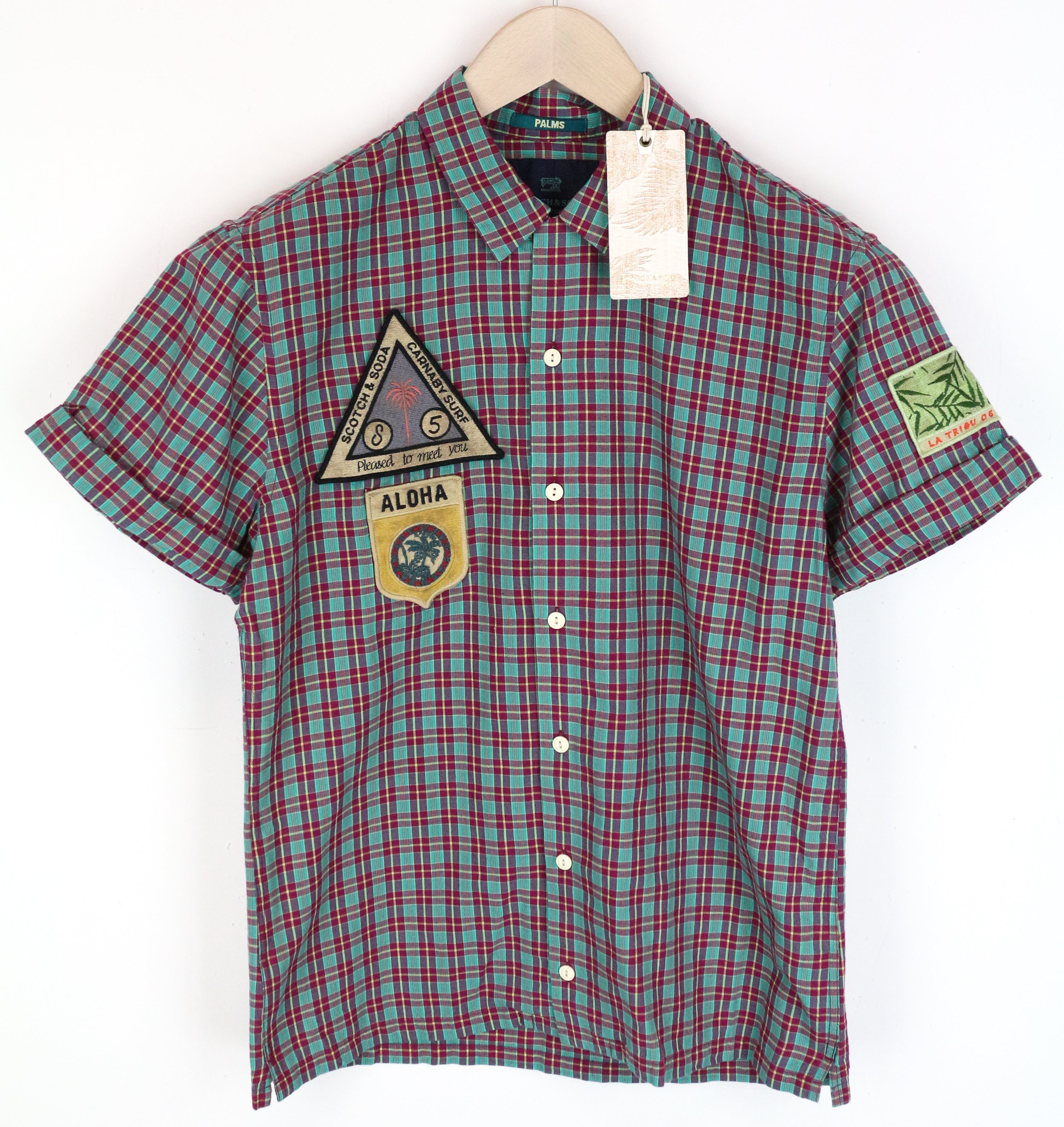 SCOTCH & SODA Ams Couture Men's Shirt S Blue Cotton Linen Short Sleeves