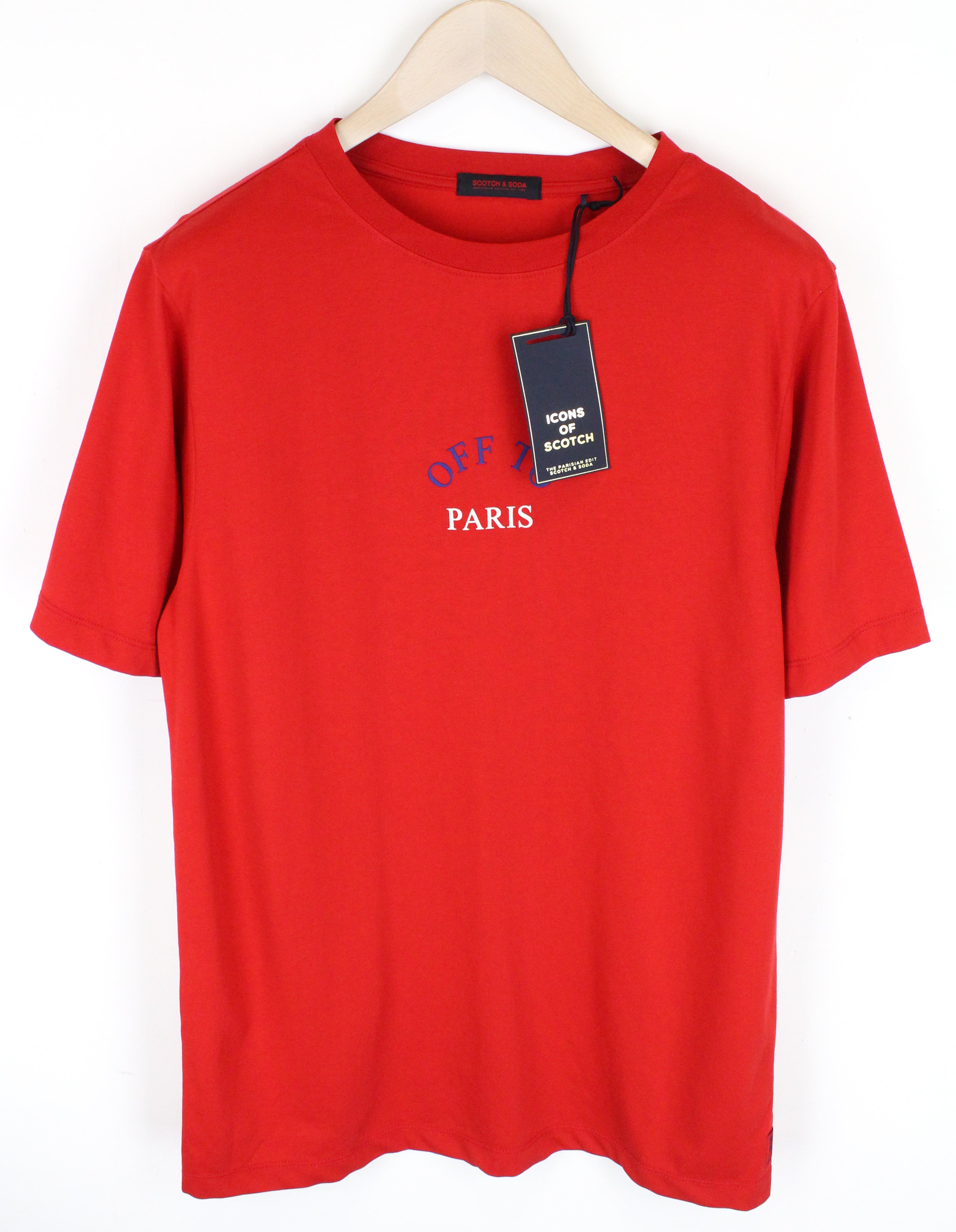 SCOTCH & SODA Ams Couture Men's T-Shirt ~L Red Blend Slogan Short Sleeve