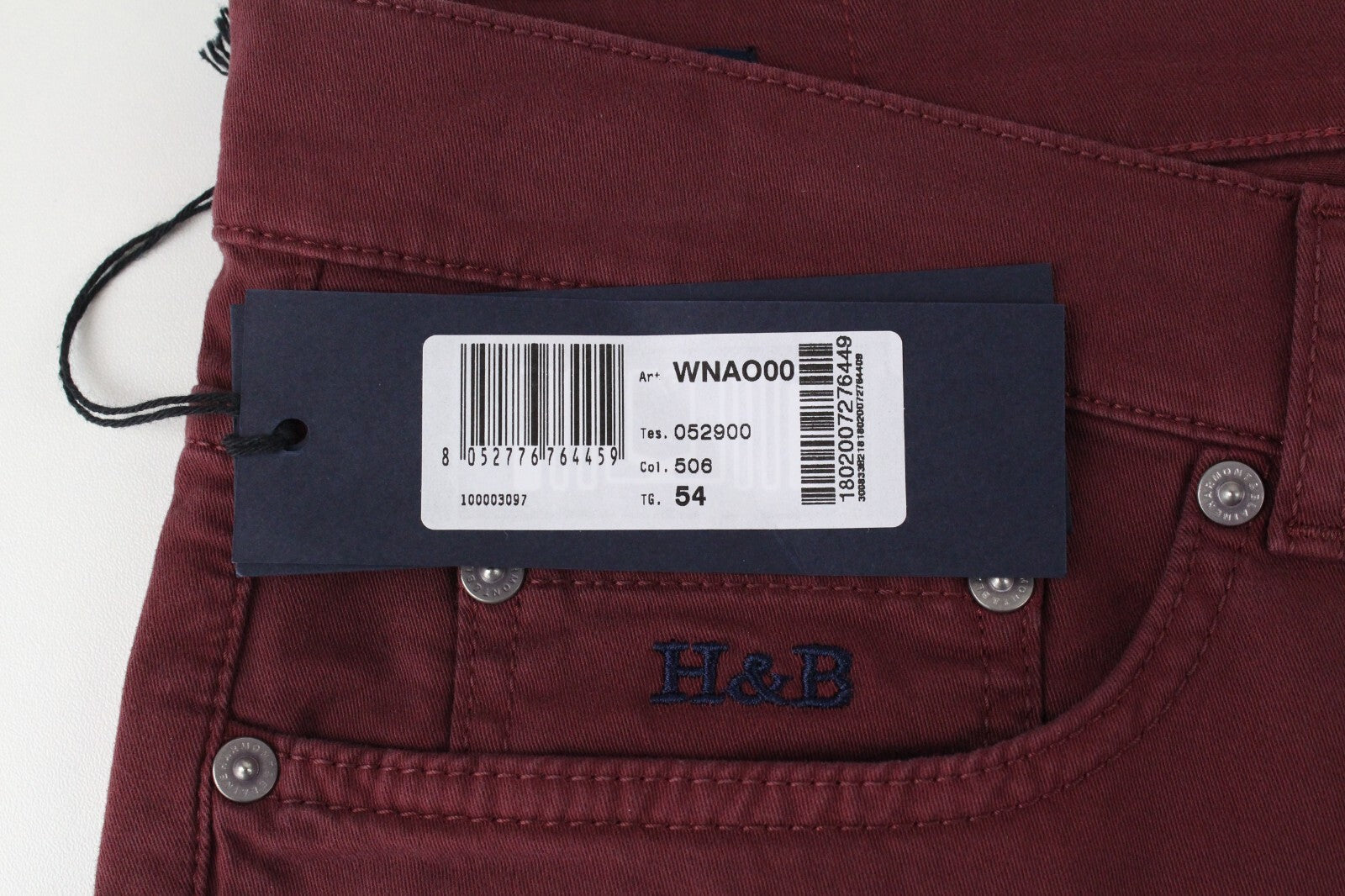 HARMONT & BLAINE Mens Red Cotton Stretchy Pants 54 Slim Jean Zip Style