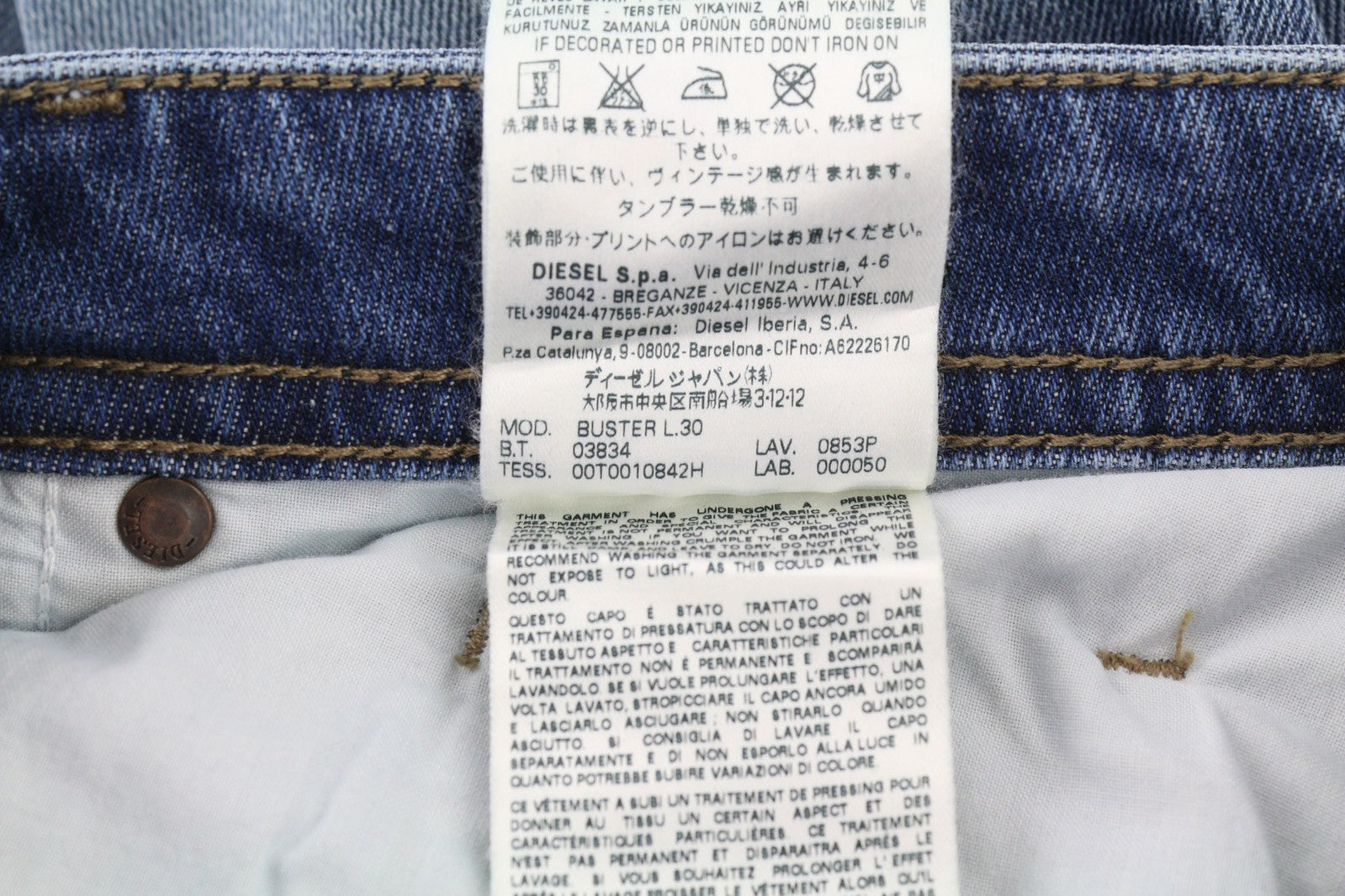 DIESEL Buster 0853P Men Jeans W27/L30 Regular Slim Tapered Stretch Faded Blue