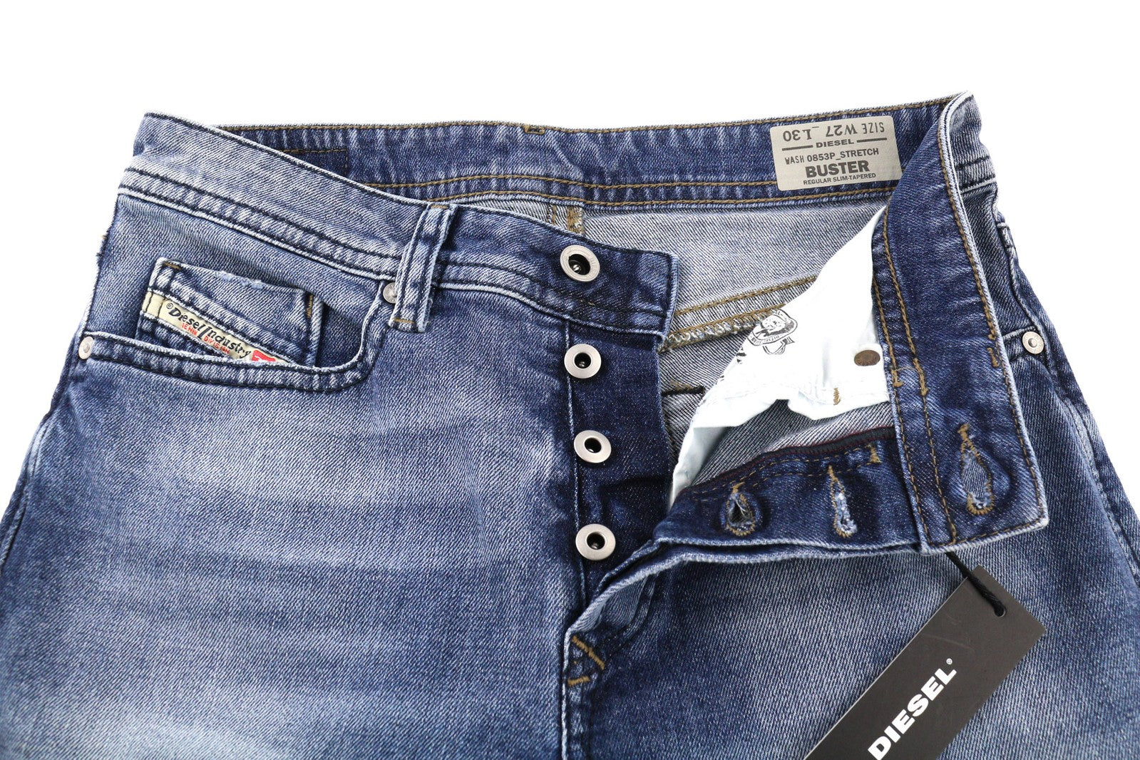 DIESEL Buster 0853P Men Jeans W27/L30 Regular Slim Tapered Stretch Faded Blue