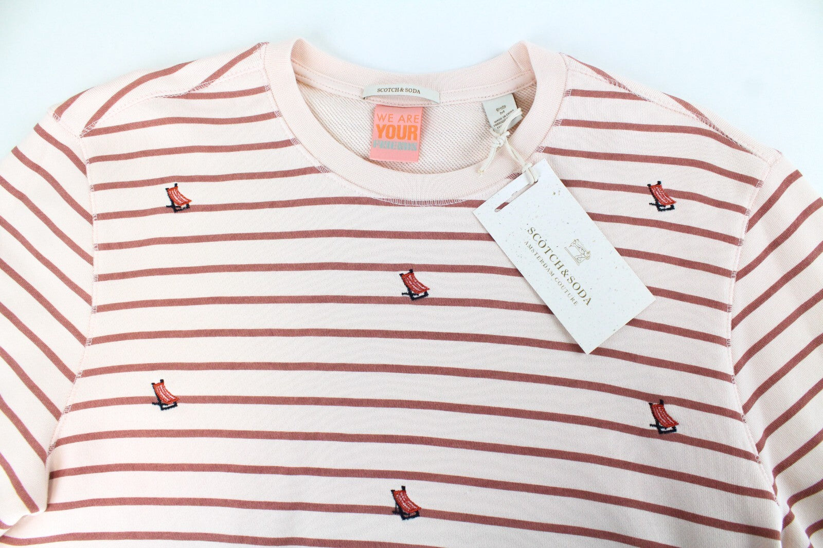 SCOTCH & SODA Mens Pink Striped Sweatshirt M Long Sleeve Cotton Casual