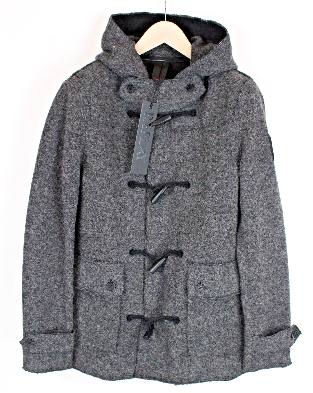 REPLAY Mens Grey Wool Blend Coat M Hooded  Lined Long Sleeve