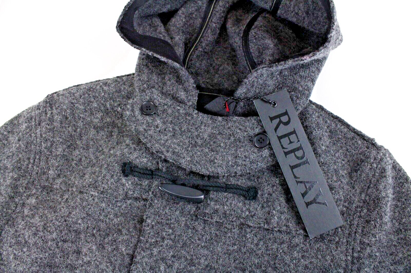 REPLAY Mens Grey Wool Blend Coat M Hooded  Lined Long Sleeve