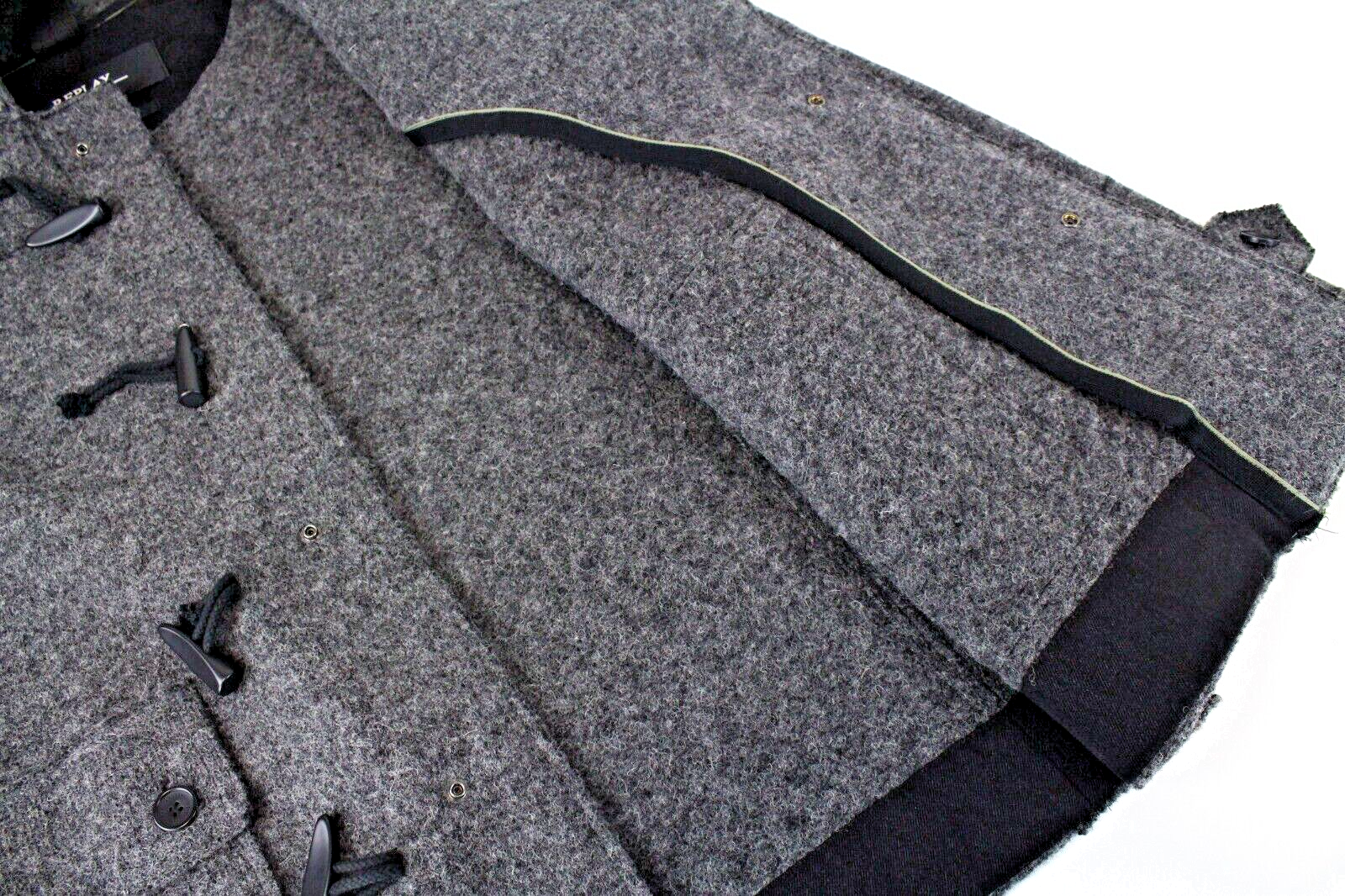 REPLAY Mens Grey Wool Blend Coat M Hooded  Lined Long Sleeve