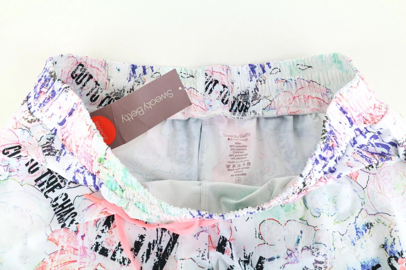 SWEATY BETTY Pas De Chat Women's Shorts XL White Printed Stretch Fit