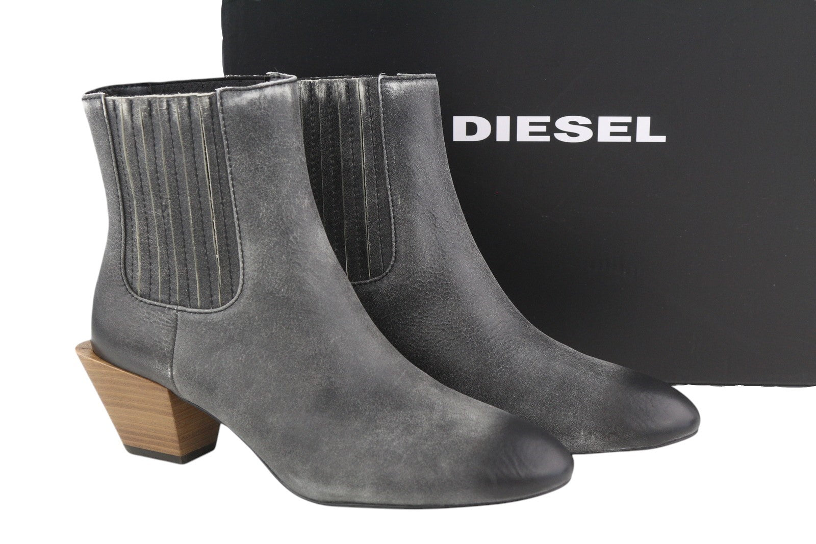 DIESEL D-Texanne CH Women Boots EU39 Black Grey Leather Ankle Top Cuban RRP290