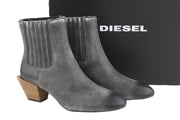 DIESEL D-Texanne CH Women Boots EU41 Black Grey Leather Ankle Top Cuban RRP€290