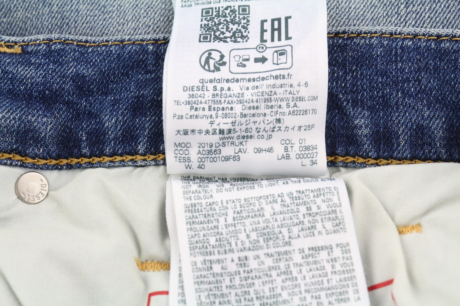 DIESEL 2019 D-Strukt 09H45 Men Jeans W40/L34 Slim Distress Fade Effect RRP€250