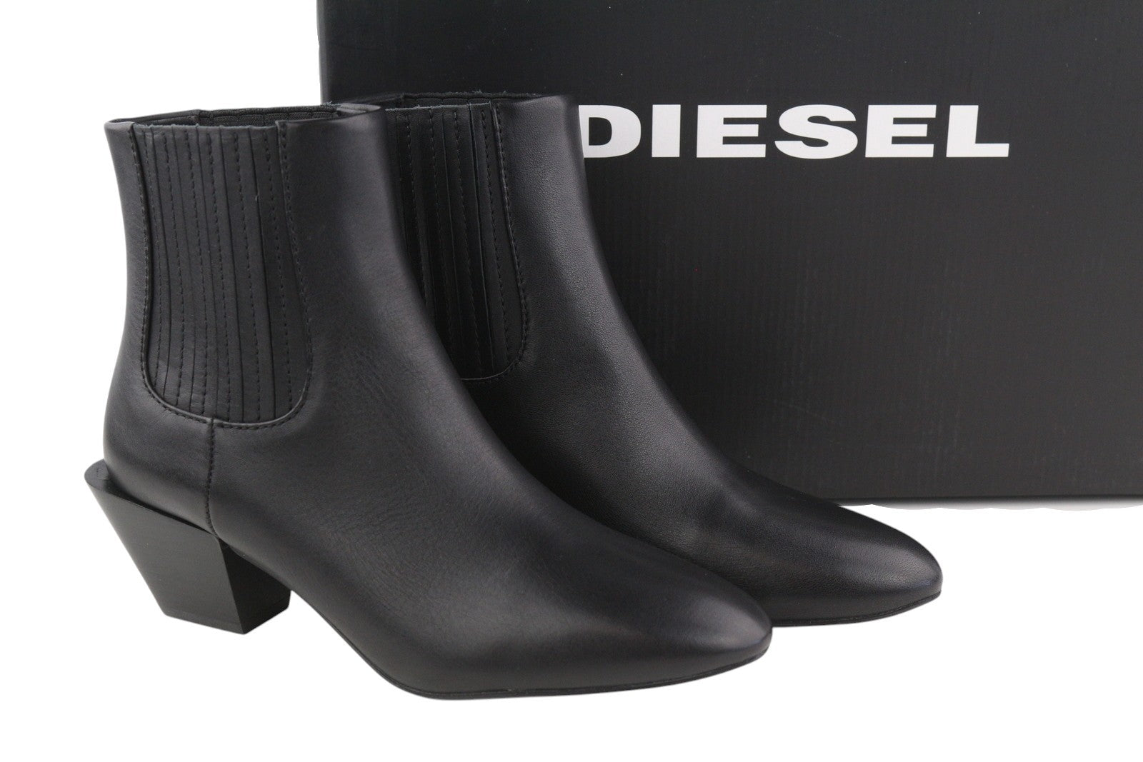 DIESEL D-Texanne CH Women Boots EU38 Black Leather Almond Ankle Top RRP290