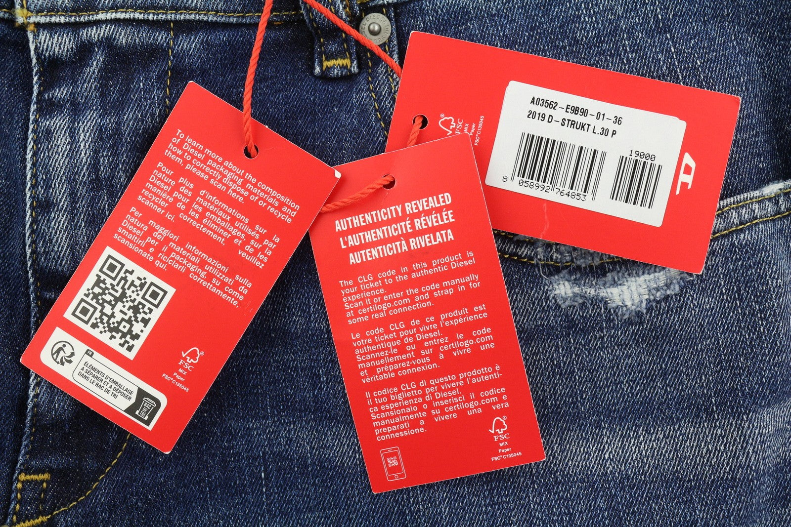 DIESEL 2019 D-Strukt E9B90 Men Jeans W36/L30 Slim  Distress Fade Effect RRP€250