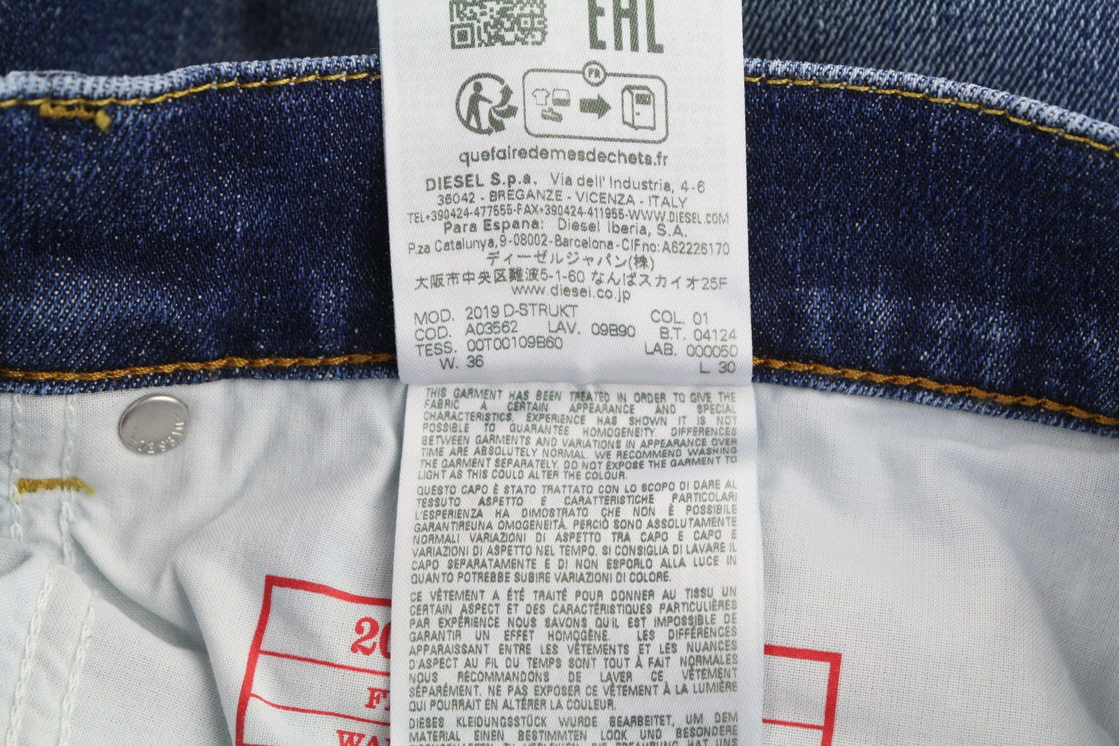 DIESEL 2019 D-Strukt E9B90 Men Jeans W36/L30 Slim  Distress Fade Effect RRP€250