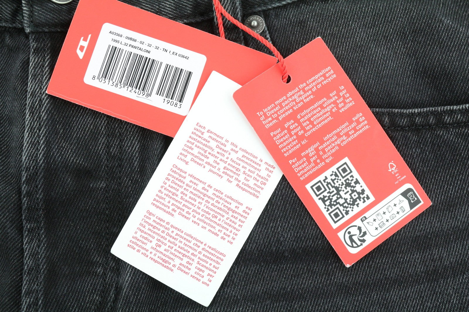 DIESEL 1995 D-SARK 09B88 Men Jeans W32/L32 Slim  Straight Washed Black RRP€185