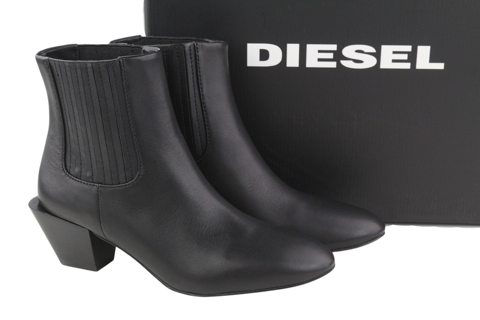 DIESEL D-Texanne CH Women Boots EU39 Black Leather Almond Toe RRP€290 Cuban Heel