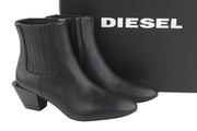 DIESEL D-Texanne CH Women Boots EU39 Black Leather Almond Toe RRP€290 Cuban Heel
