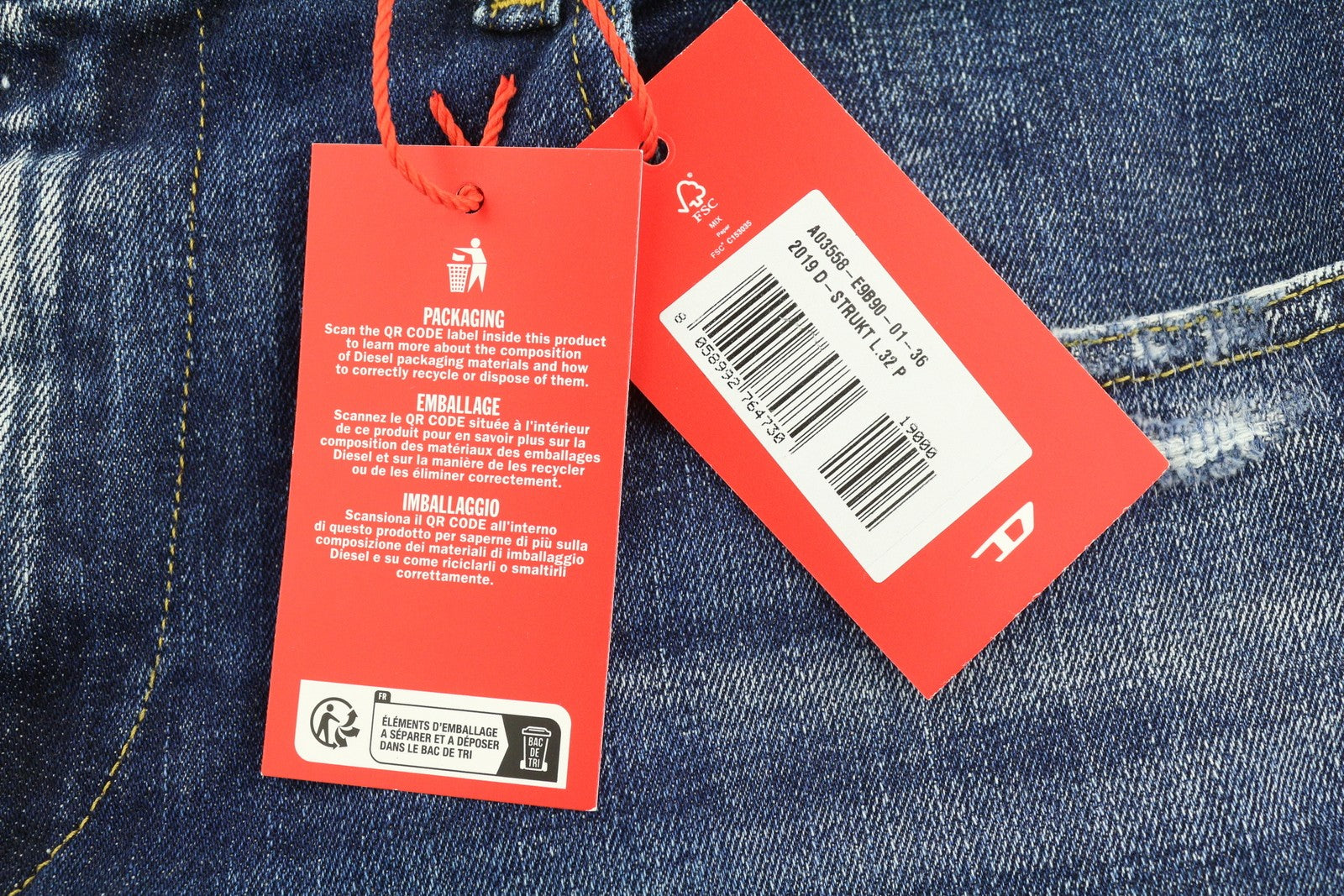 DIESEL 2019 D-Strukt E9B90 Men Jeans W36/L32 Slim  Distress Fade Effect RRP€250