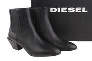 DIESEL D-Texanne CH Women Boots EU38 Black Leather Almond Ankle Top RRP€290 Heel