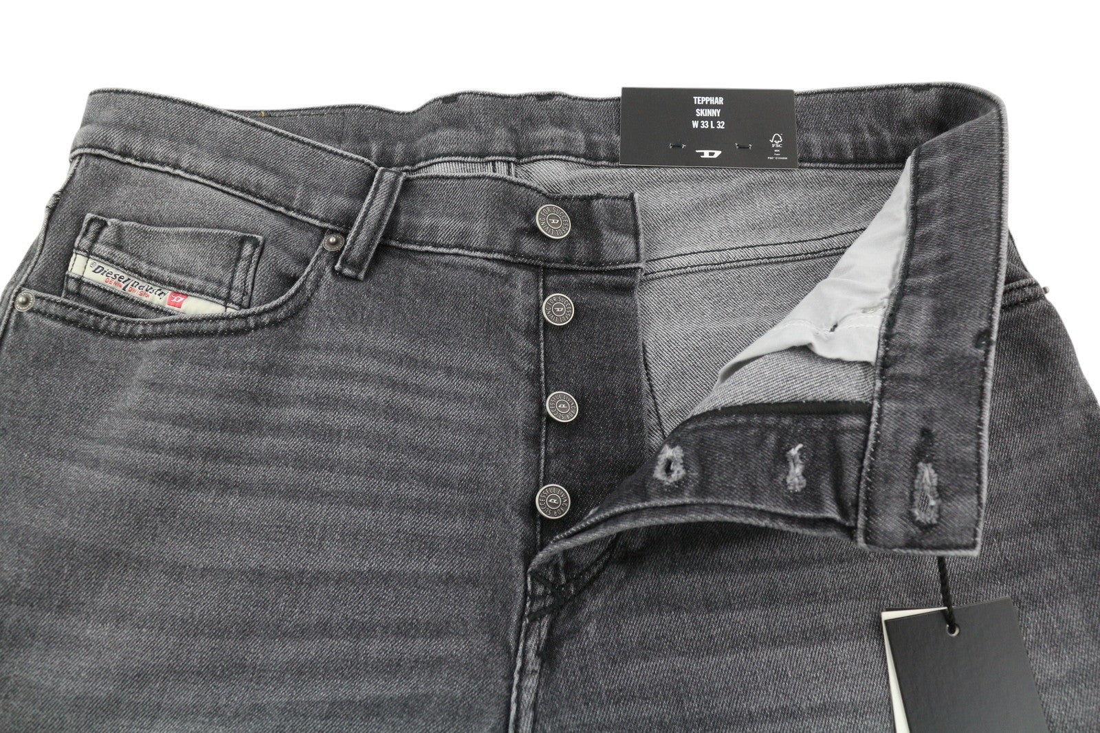 DIESEL Tepphar-X R975F Men Jeans W33/L32 Skinny  Buttoned Washed Grey RRP€175