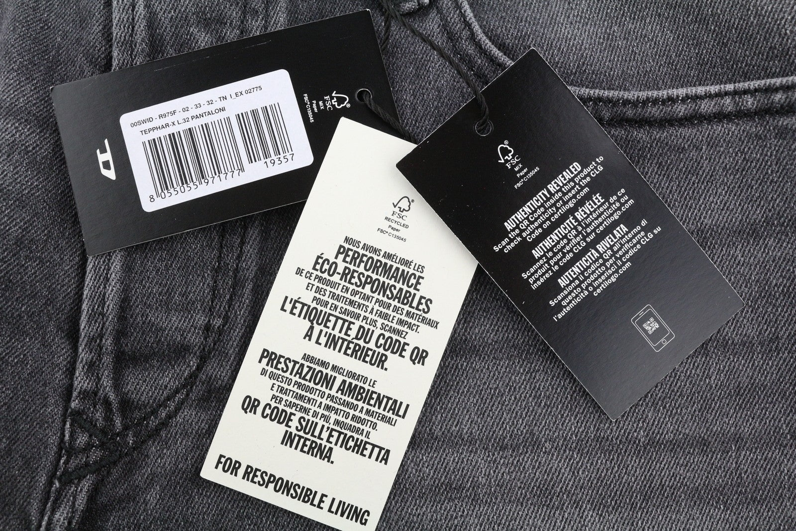 DIESEL Tepphar-X R975F Men Jeans W33/L32 Skinny  Buttoned Washed Grey RRP€175